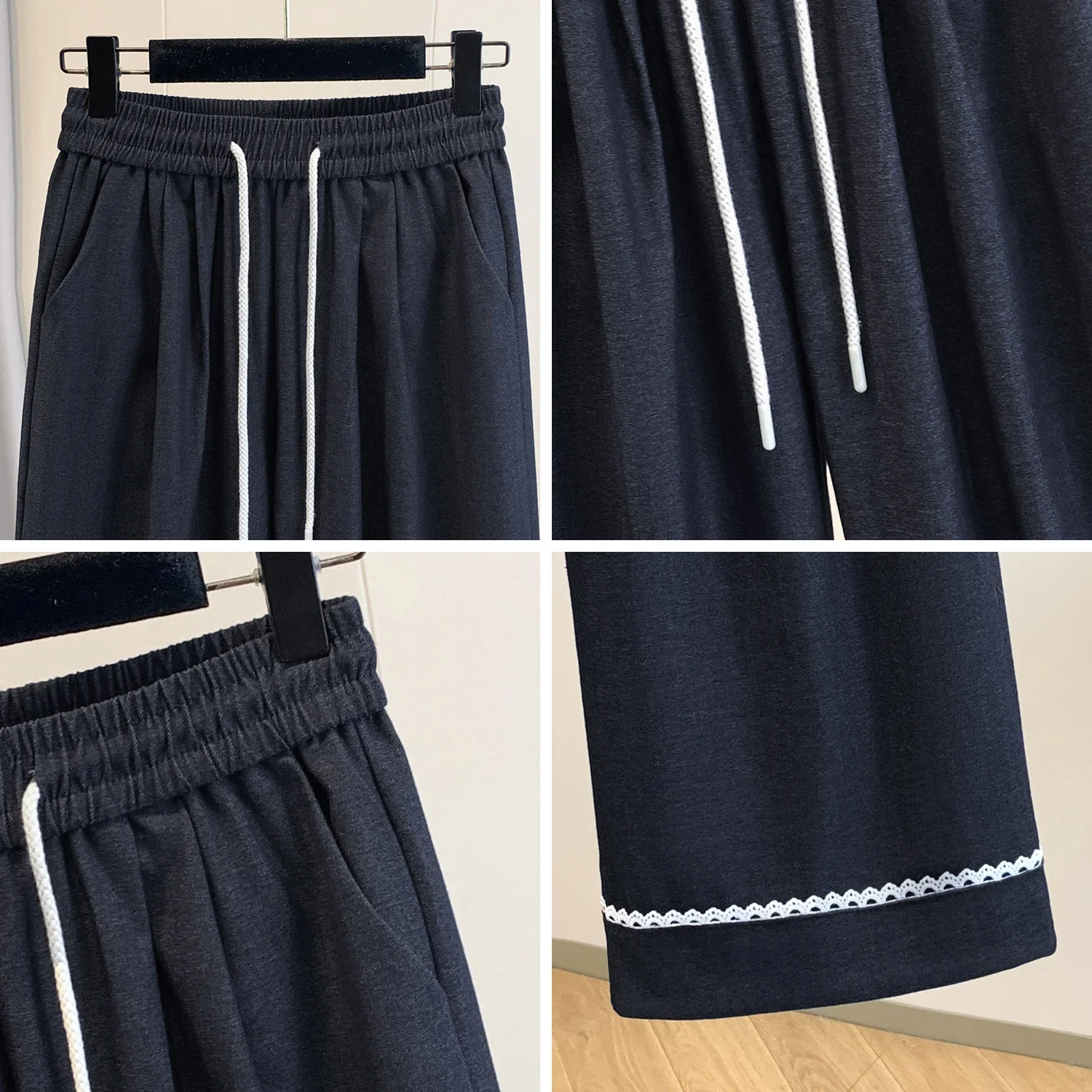 Lace - Trimmed Tencel Denim Wide - Leg Pants