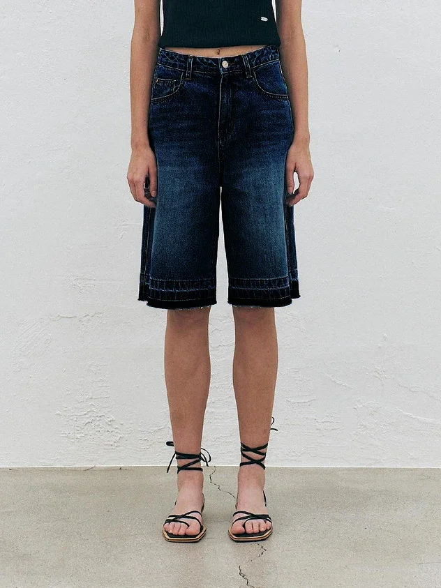 TUME Retro Loose High-waist Denim Capris for Women Detail