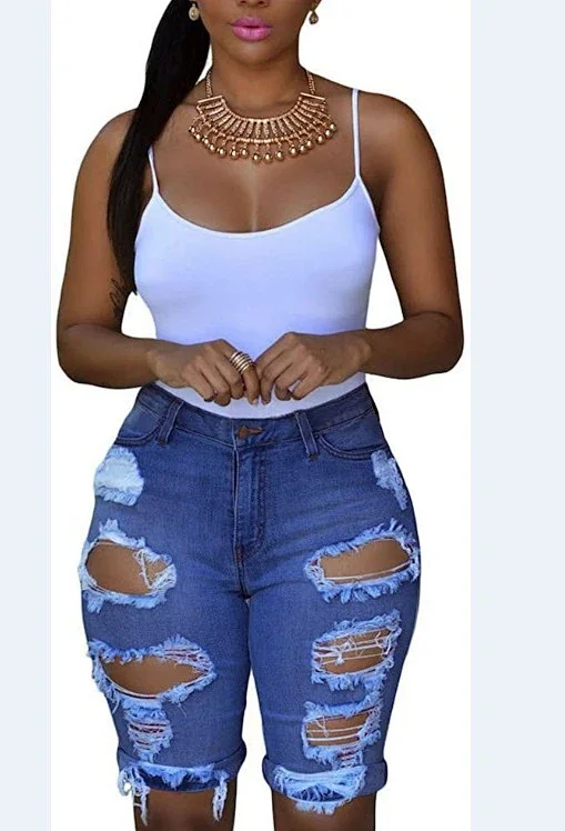 8851# Trendy 2025 Women's Distressed Denim Shorts (Euro - American Style) Detail