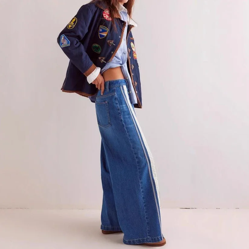 European-American Retro Wide-Leg Denim Pants