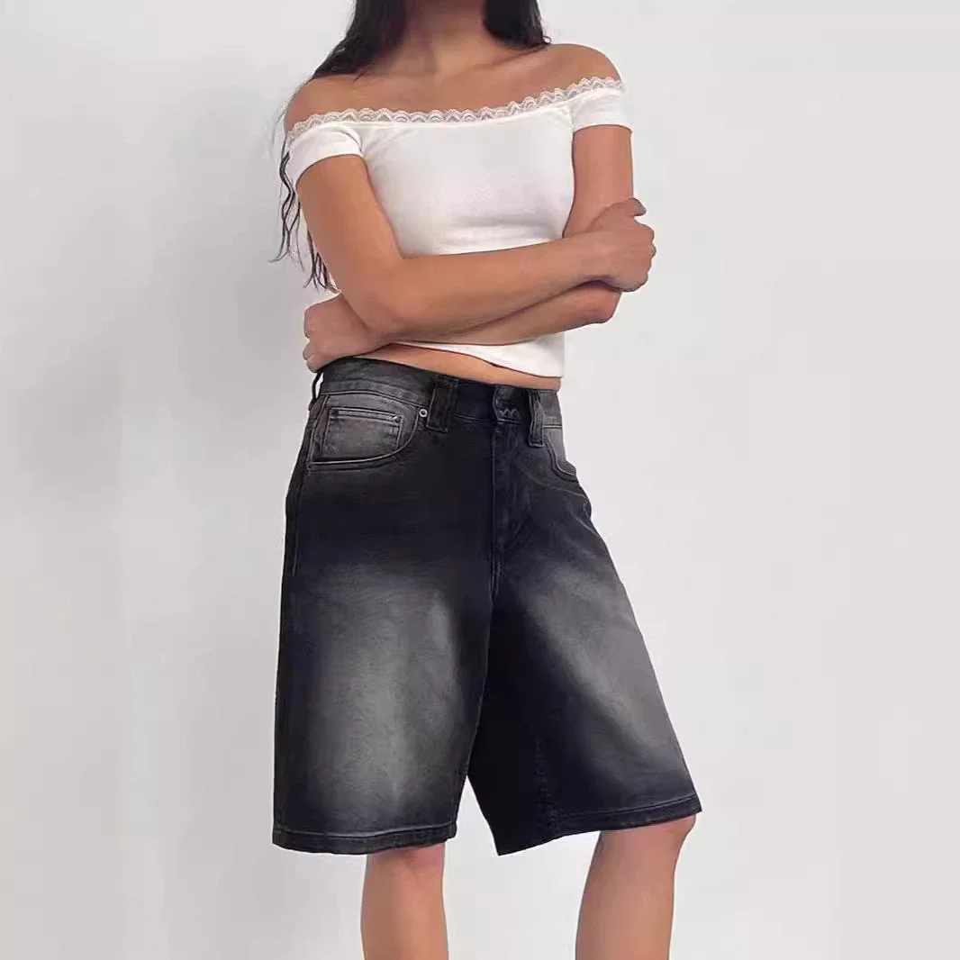 AliExpress Loose Non - Stretch Retro Denim Capris for Women