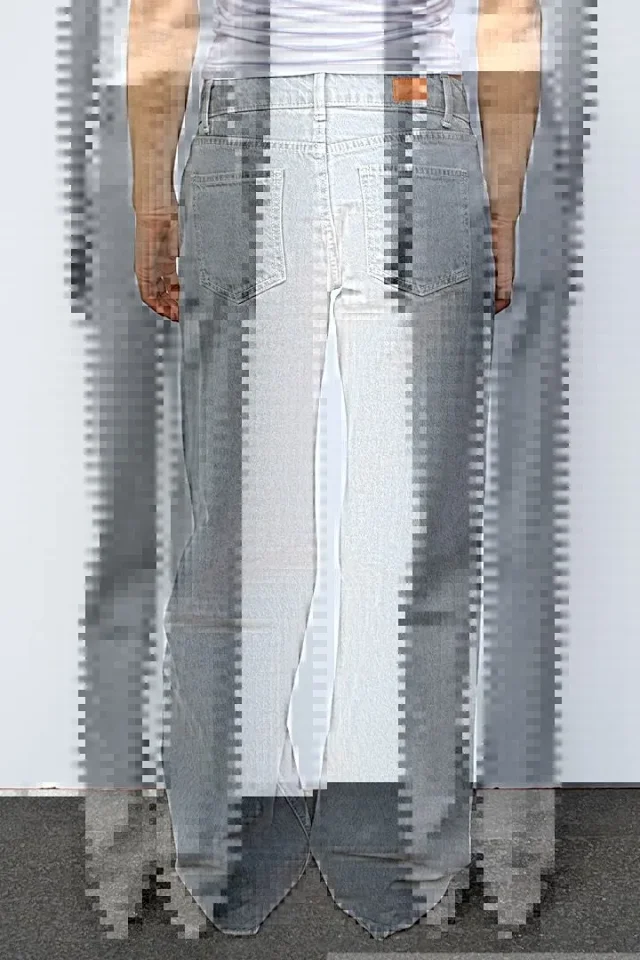 Retro Gray Distressed Wide-Leg High-Waist Jeans Detail