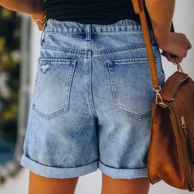 Women's High - Waisted Tassel Ripped Denim Shorts (Plus Size, 7 Colors Added) Detail