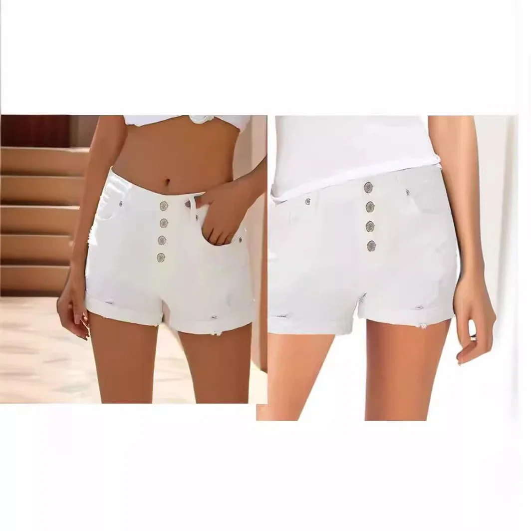 High-waist Slim Straight Denim Shorts