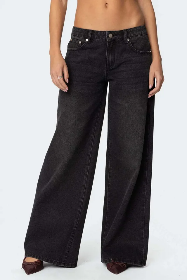Women's Wide-Leg Printed Denim Pants Detail