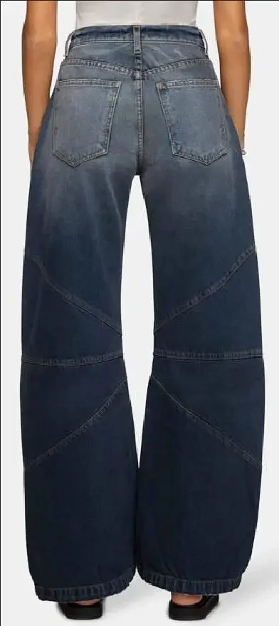Euro - American Fashion Patchwork Pintuck Washed Jeans Detail