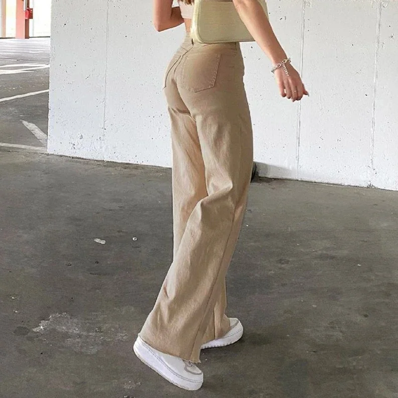 High-waist Slim Solid Jeans for Women