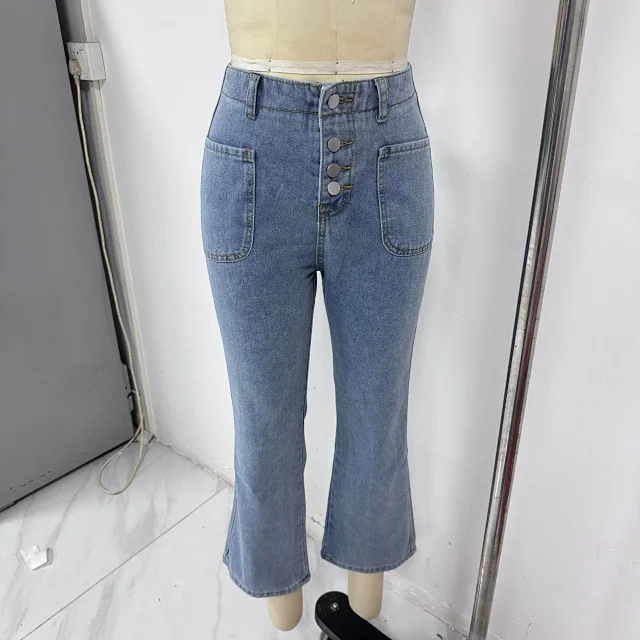 Retro Indigo Striped Wide-Leg High-Waist Jeans Detail