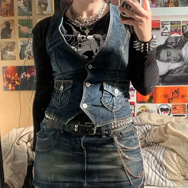 European & American Style Slim-fit Denim Vest for Women Detail