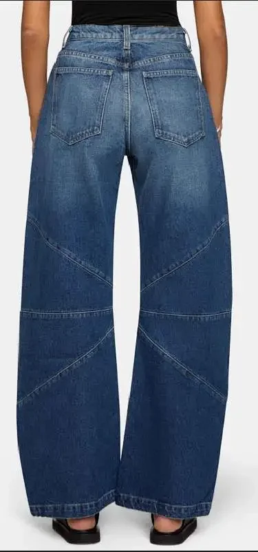 Euro - American Fashion Patchwork Pintuck Washed Jeans Detail
