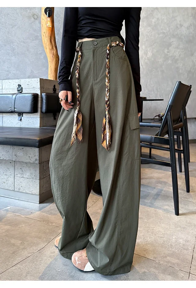 2025 Women's High-Waist Baggy Wide-Leg Cargo Pants Detail