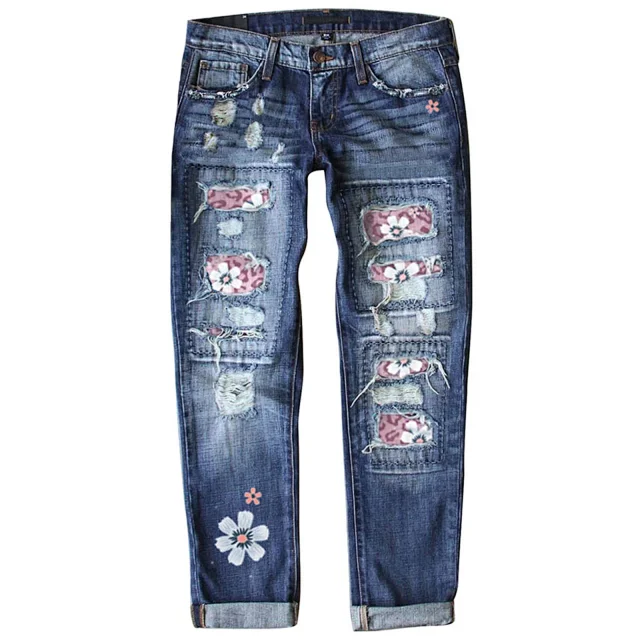 Fashion Slim Printed Denim Pants for Women Detail