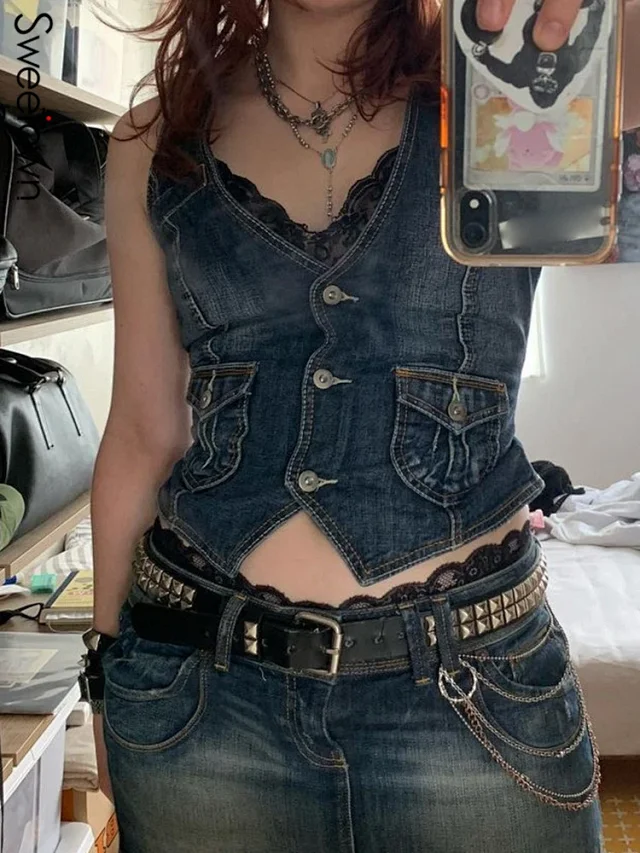 European & American Style Slim-fit Denim Vest for Women Detail
