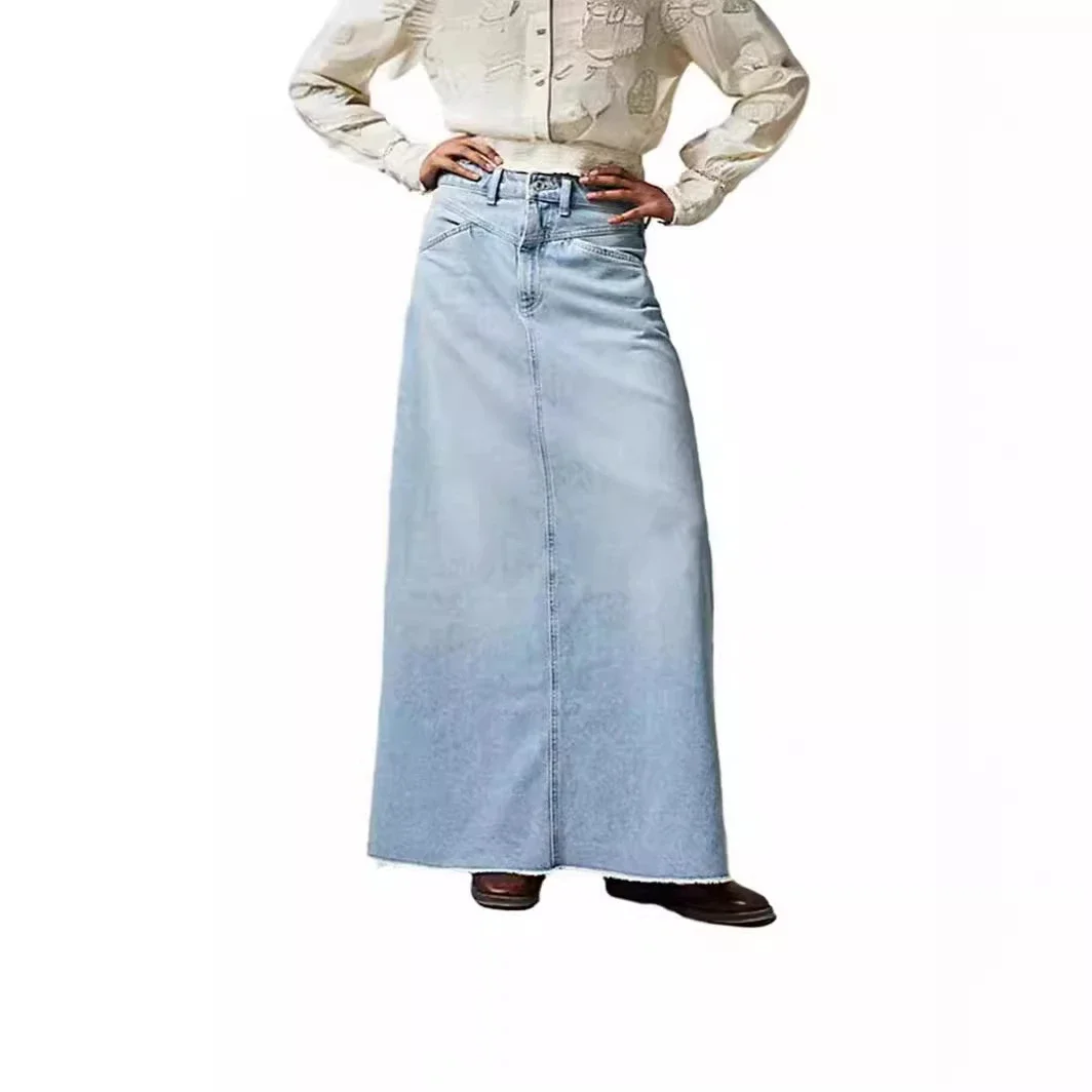 Summer Loose Straight Denim Midi Skirt