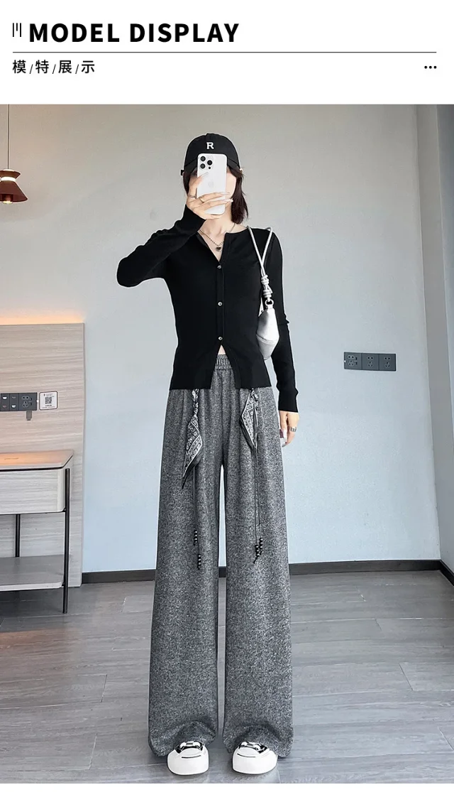 2025 Early Autumn Korean Style High - Waist Wide - Leg Pants Detail