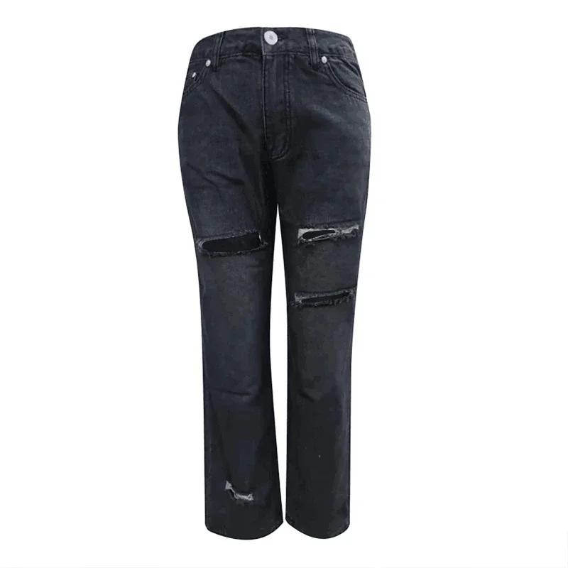 Women's Distressed Slim-Fit Solid Denim Pants
