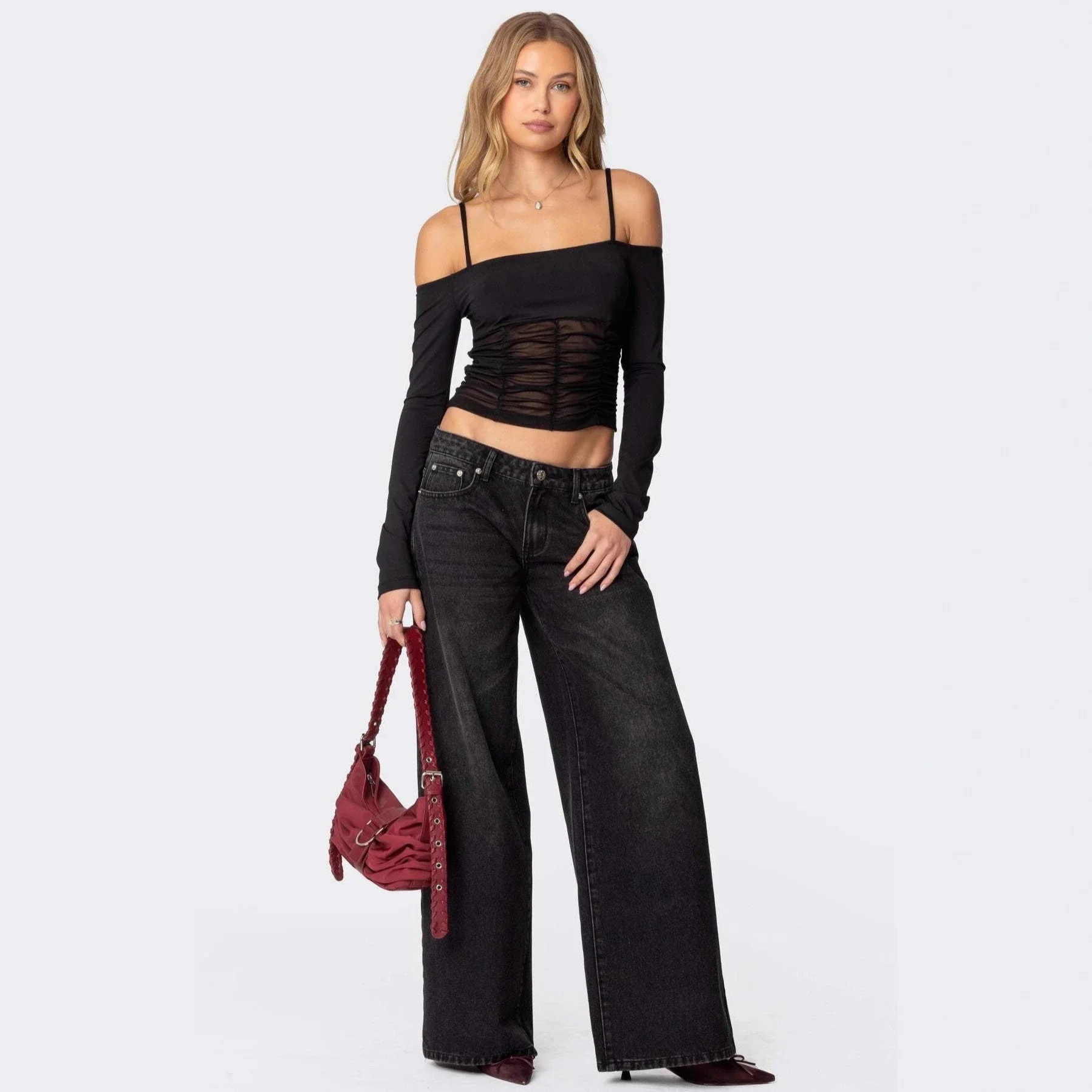 Women's Wide-Leg Printed Denim Pants