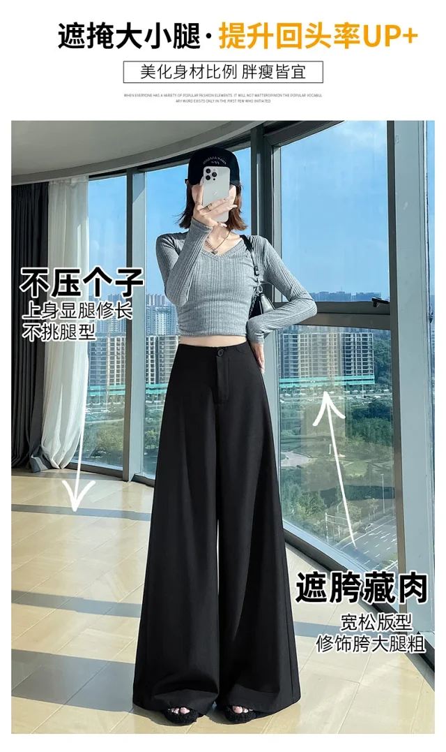 Women's 2025 Autumn Gray Wide - leg Pants Detail