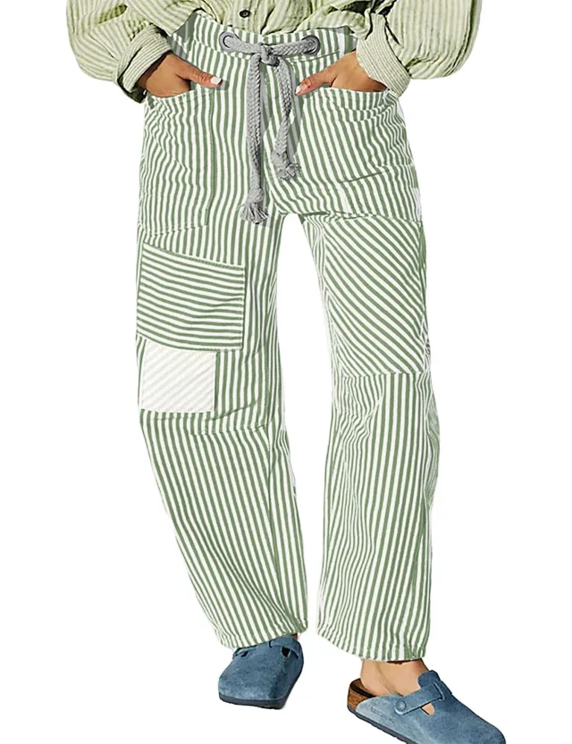 Mid-waist Striped Wide-leg Pants Detail