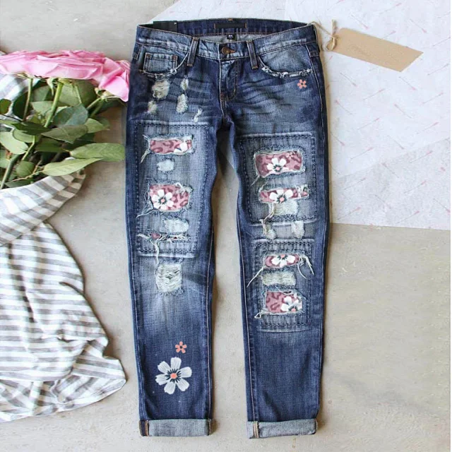 Fashion Slim Printed Denim Pants for Women Detail