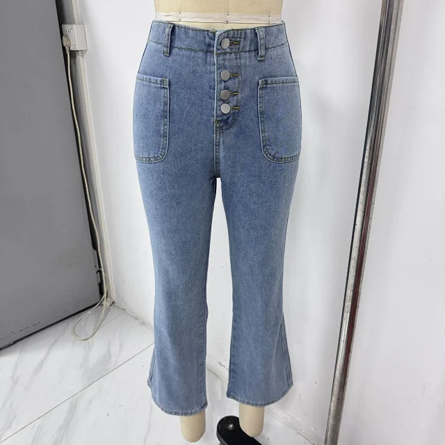 Retro Indigo Striped Wide-Leg High-Waist Jeans Detail