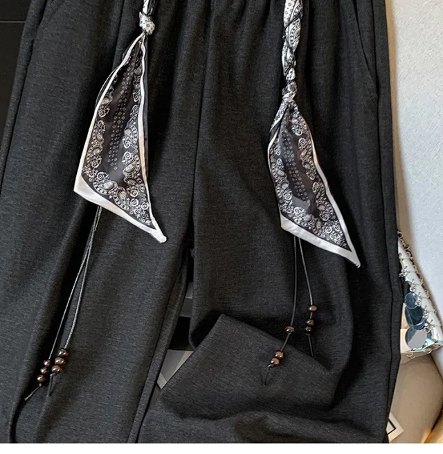 2025 Fall New Loose Scarf Belt Wide-leg Pants Detail