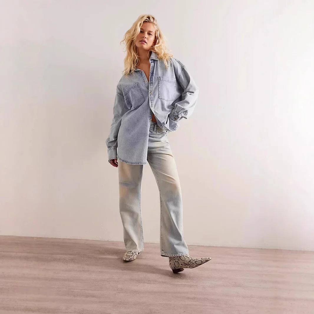 Amazon Hot Selling Loose Denim Shirt for Women