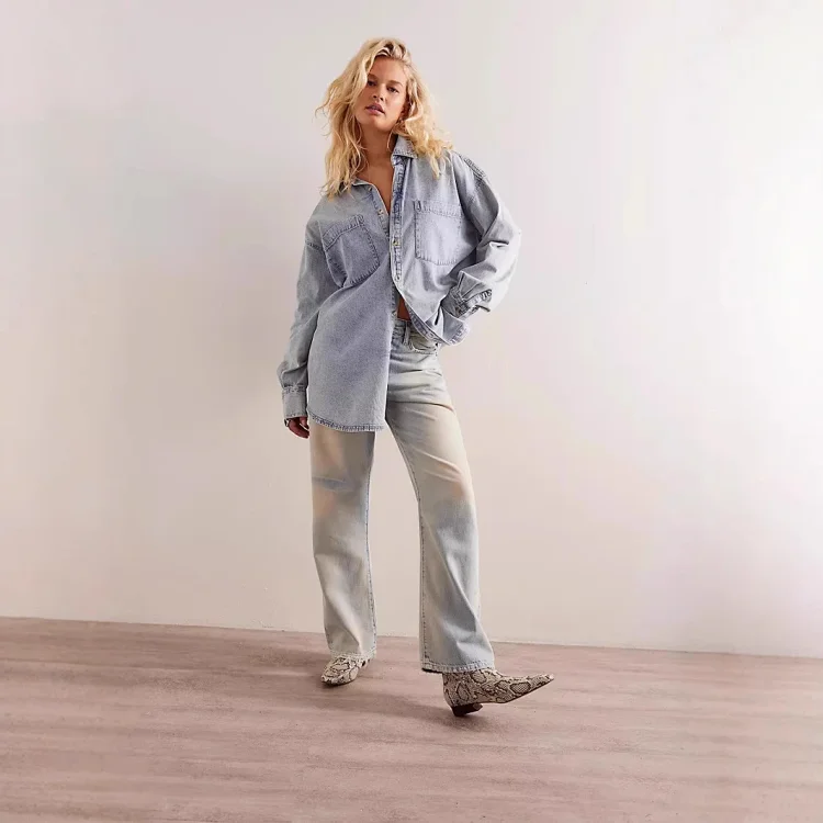 Amazon Hot Selling Loose Denim Shirt for Women
