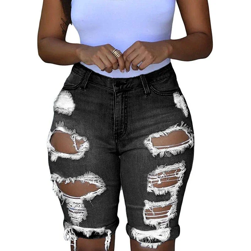 8851# Trendy 2025 Women's Distressed Denim Shorts (Euro - American Style)