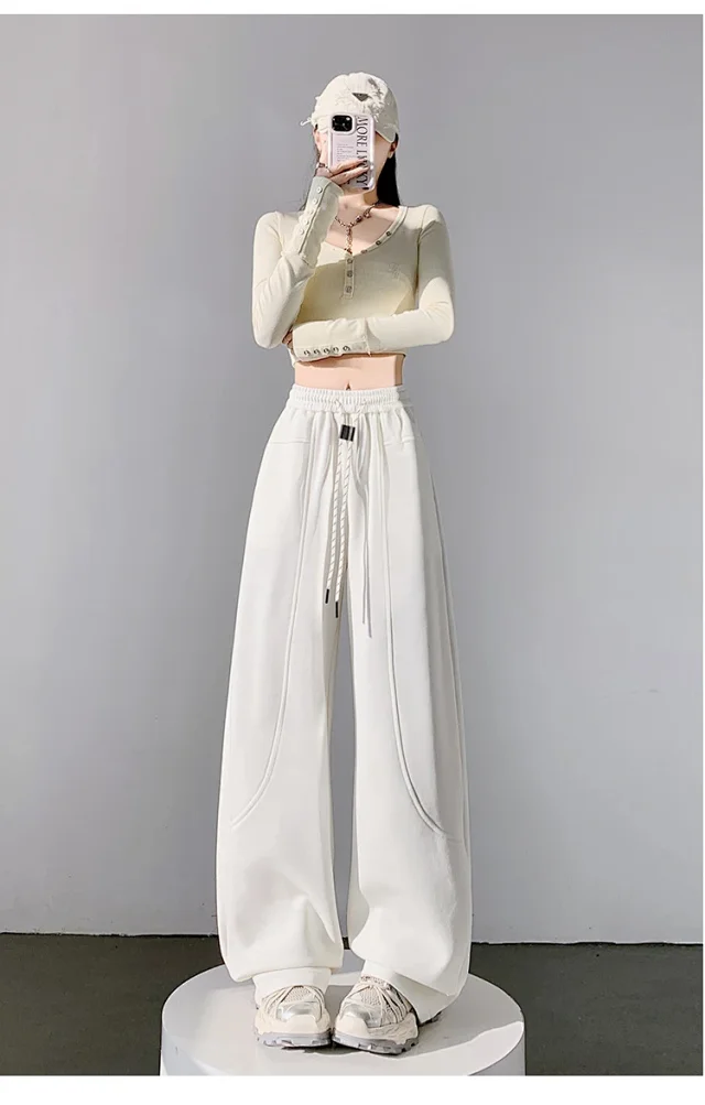 2025 Fall New White Banana Wide - Leg Pants Detail