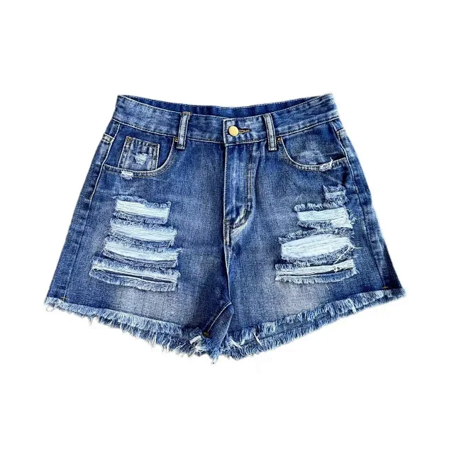 2025 Summer New Tassel Ripped Denim Shorts Detail