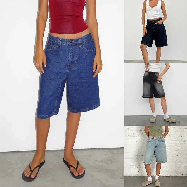 AliExpress Loose Non - Stretch Retro Denim Capris for Women Detail