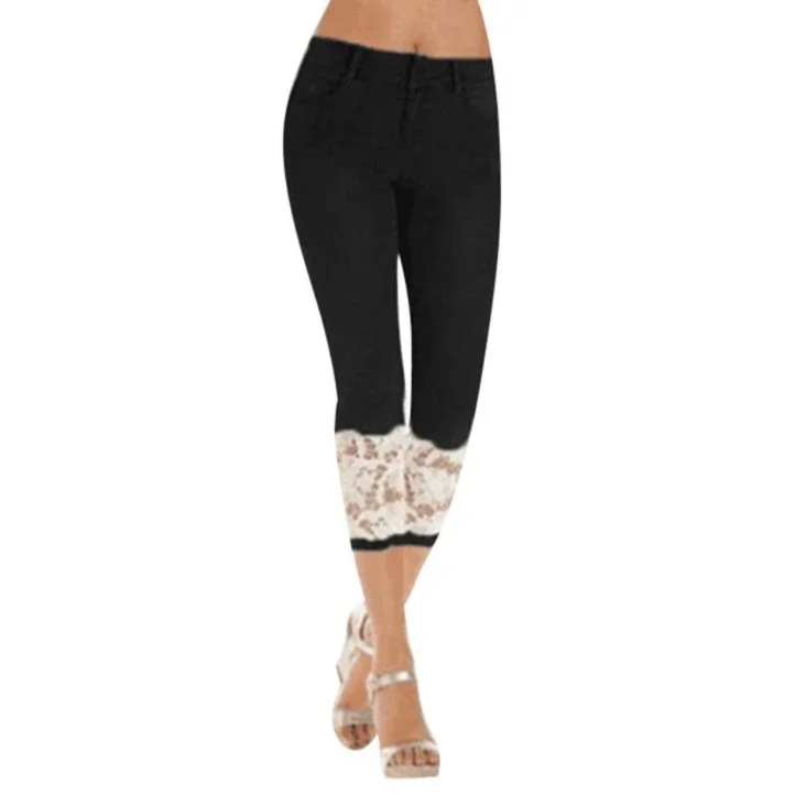 European & American Lace Hem Slim Fit Jeans