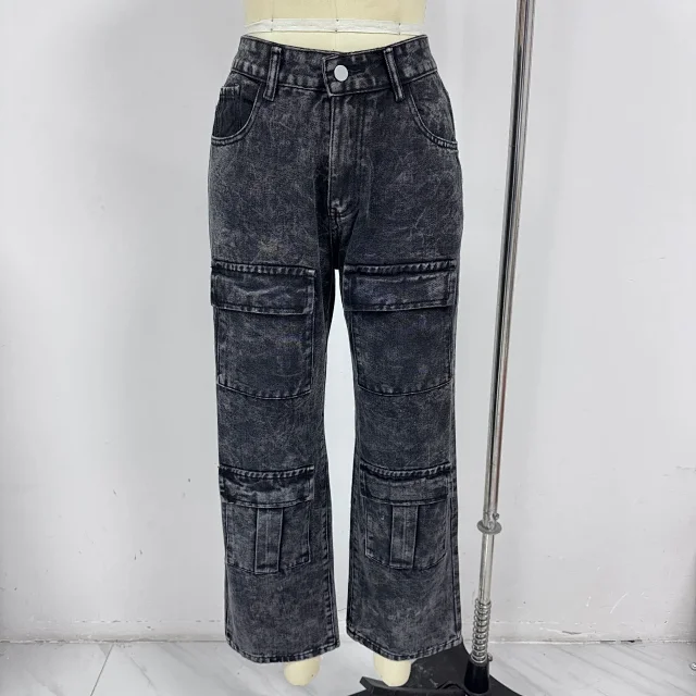 Retro Wide-Leg Denim Jeans Detail