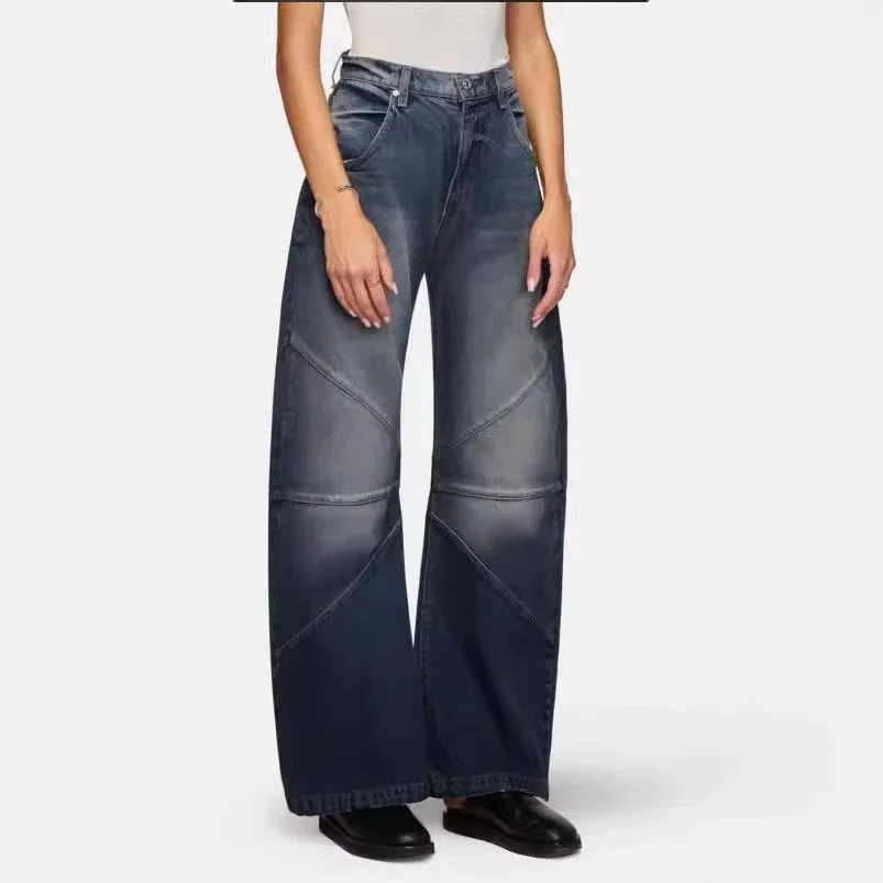 Euro - American Fashion Patchwork Pintuck Washed Jeans