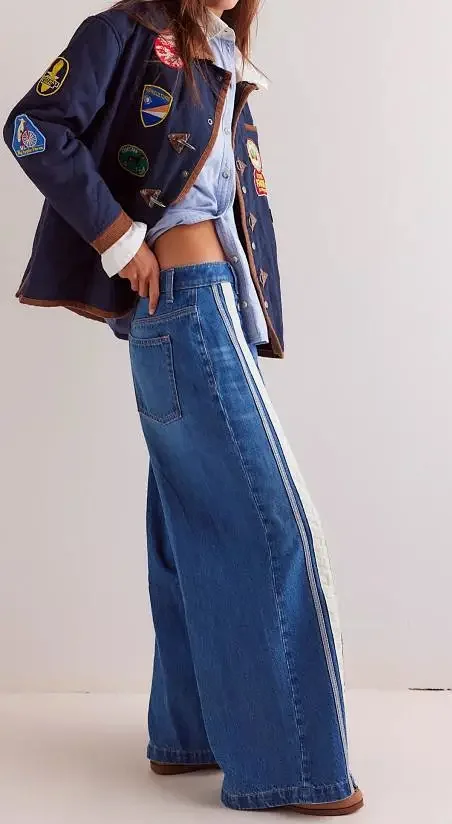 European-American Retro Wide-Leg Denim Pants Detail
