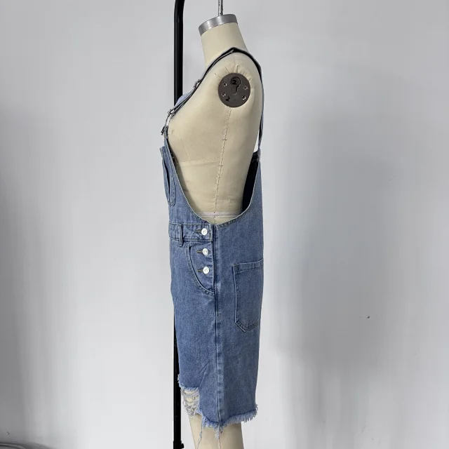 Men's Denim Suspender Shorts with Ripped Design Detail