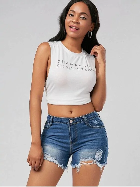 Euro - Amer. Ripped Monkey Fringe Denim Shorts (Women) Detail
