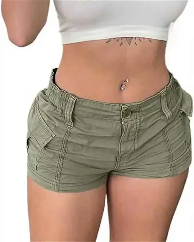 Women's Solid Workwear Denim Shorts Detail
