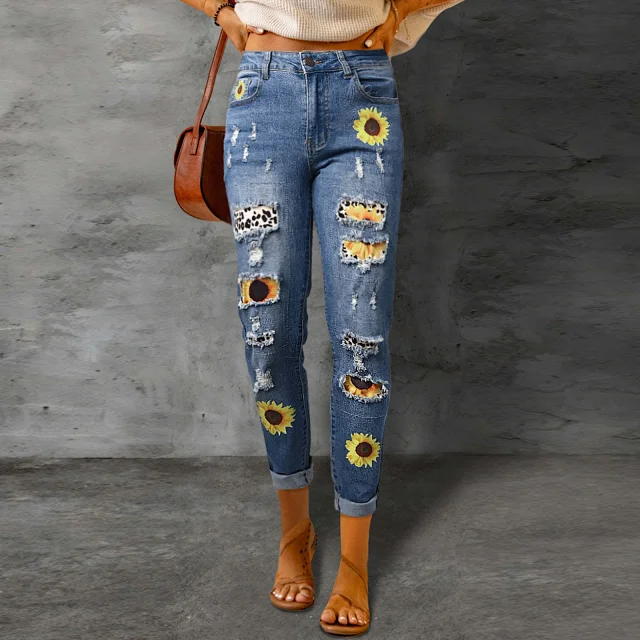 Fashion Slim Printed Denim Pants for Women Detail
