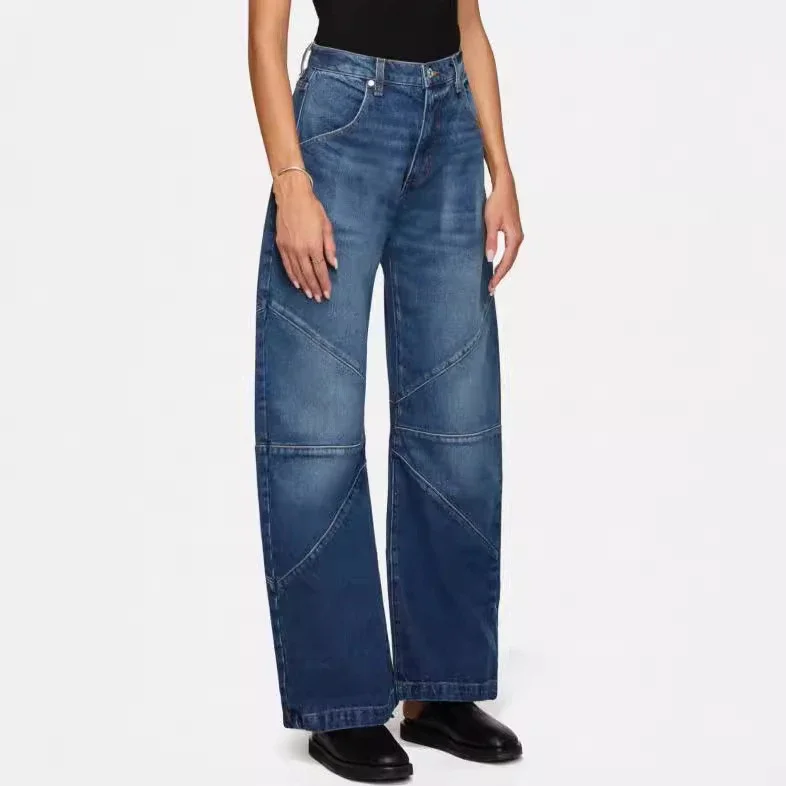 Euro - American Fashion Patchwork Pintuck Washed Jeans