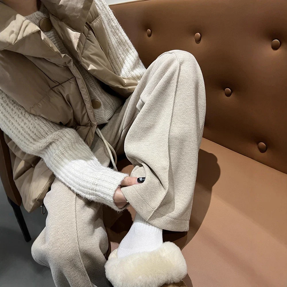 Ladies' Acetate Cashmere Herringbone Straight Pants