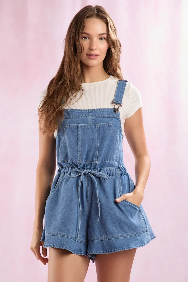 Stylish Loose Denim Overalls for Girls Detail