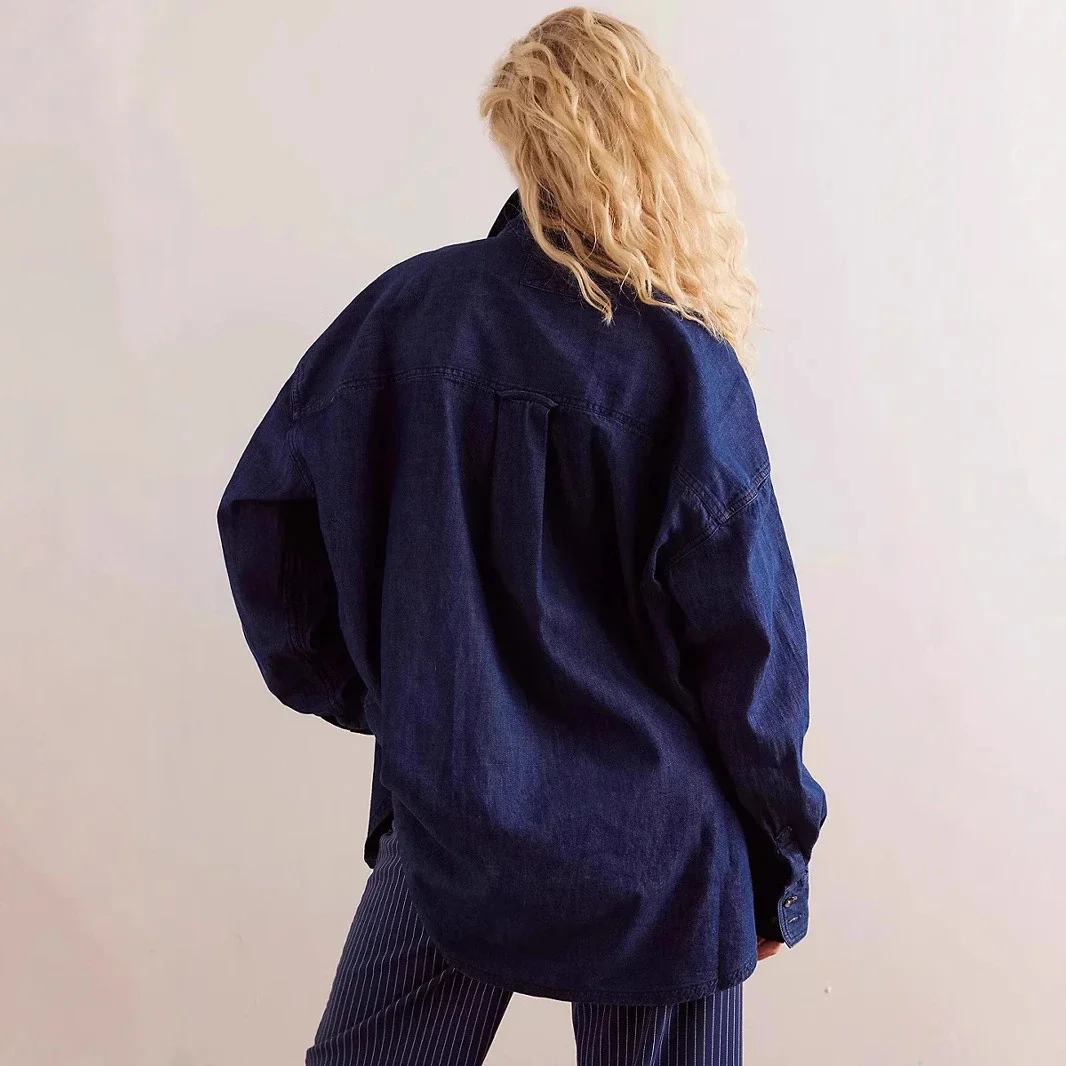 Amazon Hot Selling Loose Denim Shirt for Women