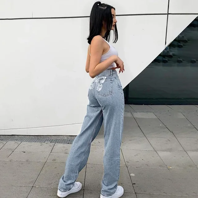 Eaby High-Waist Wide-Leg Printed Jeans for Women Detail