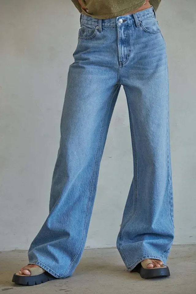 European and American Washed High - Waist Loose Jeans Detail