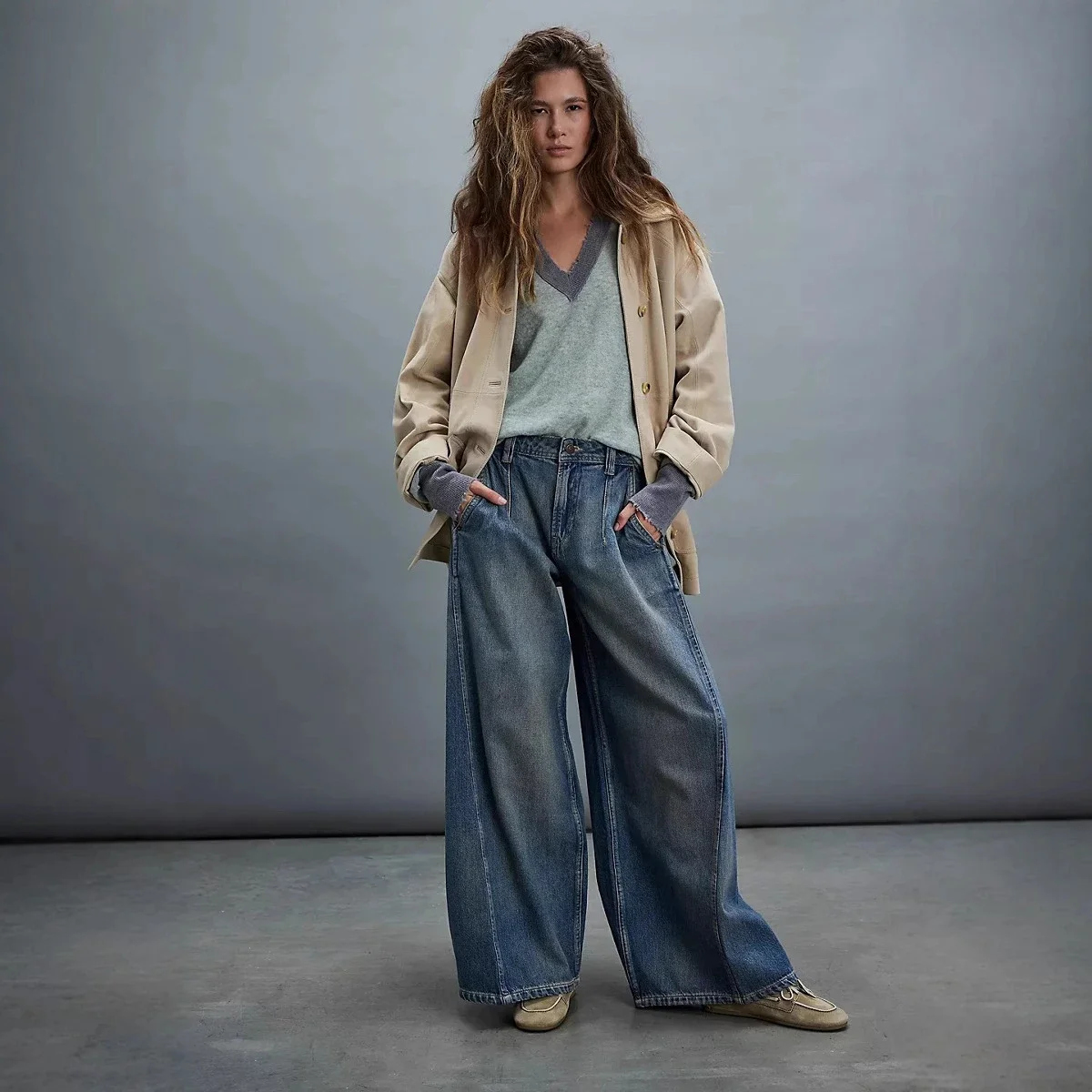 Vintage Wide-Leg Denim Pants for Women