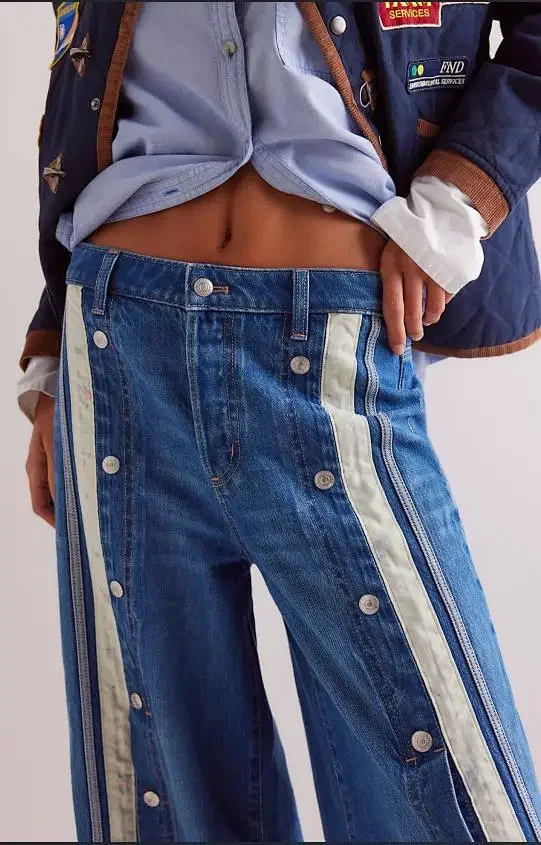 European-American Retro Wide-Leg Denim Pants Detail