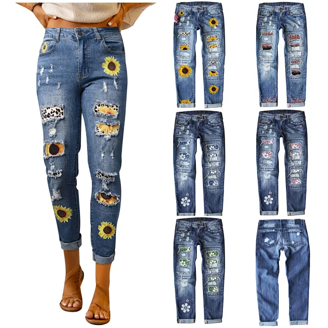 Fashion Slim Printed Denim Pants for Women Detail
