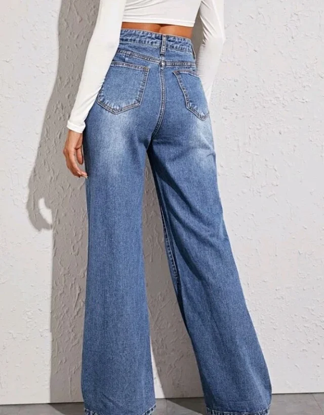 2025 Euro - US Hot Cat - whisker Wide - leg Jeans Detail